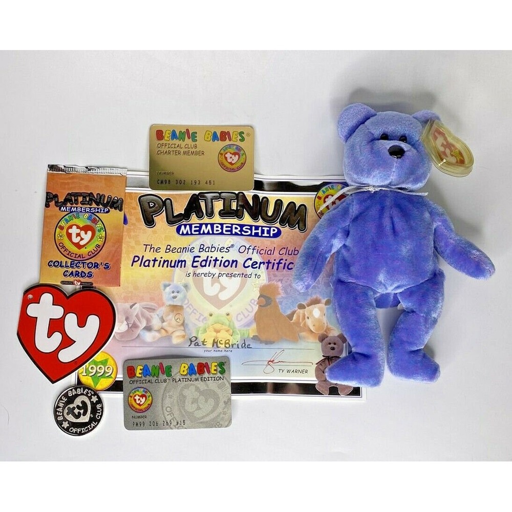 1999 Ty Beanie Baby Platinum Membership Set Clubby Bear Certificate Coin BB16